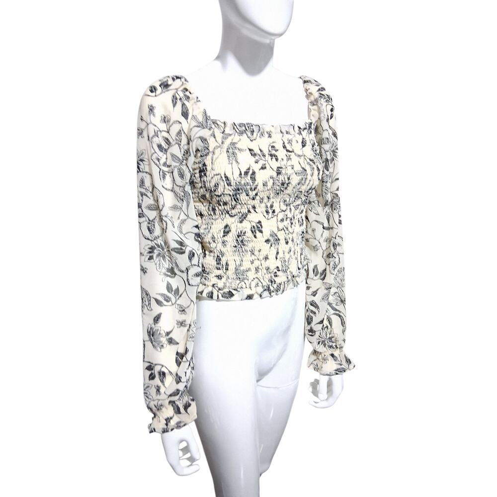 Japna Fairycore‎ Women's size M Floral Sheer Smocked Puff Sleeve Romantic Top